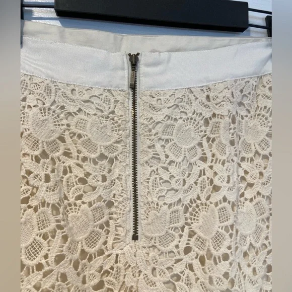 Loft Cream Cotton Ribbon Waist Floral Lace Mini Skirt Zip Lined Size 6 - Picture 6 of 10